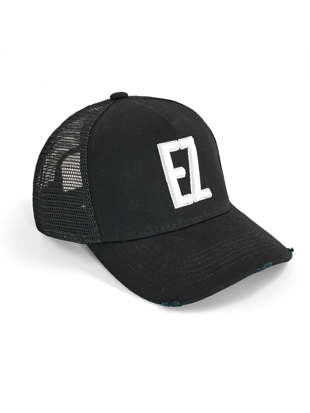 Black Trucker Cap ‘EZ’ White Stitch