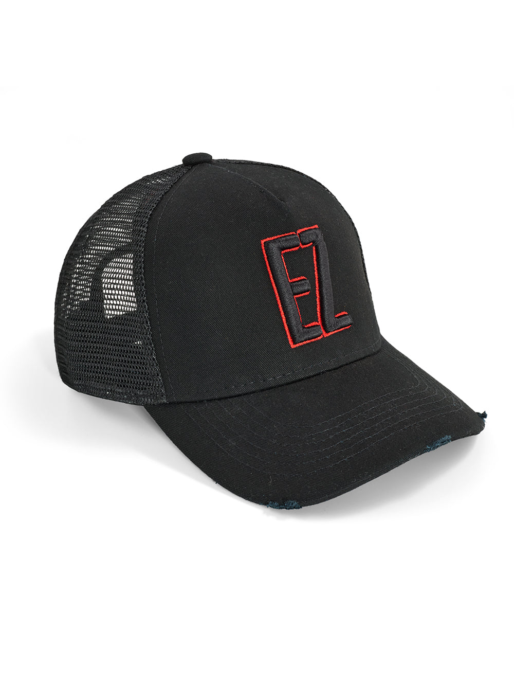 Black Trucker Cap ‘EZ’ Red Stitch