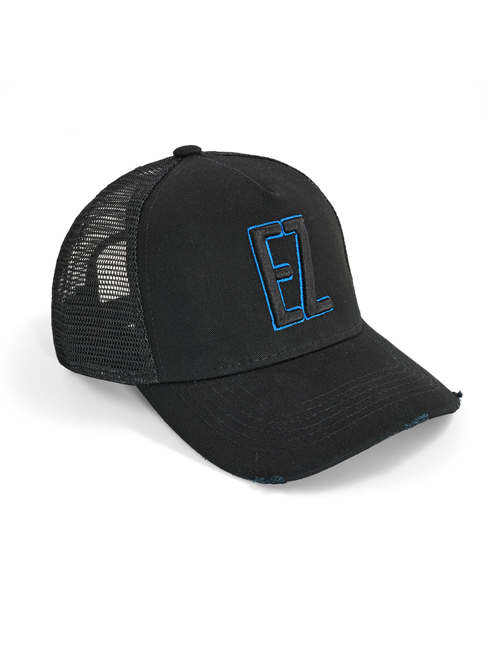 Black Trucker Cap ‘EZ’ Blue stitch